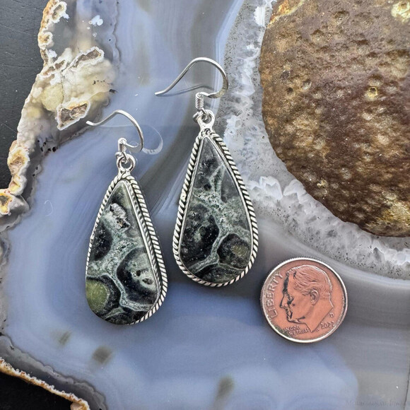 Sterling Southwestern Style Teardrop Kambaba Jasper Dangle Earrings For Women - Picture 8 of 10